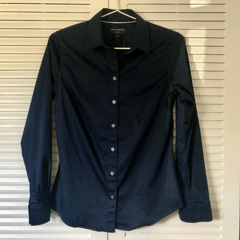Banana Republic Tailored Fit Shirt - Button Front - Navy Blue - XS